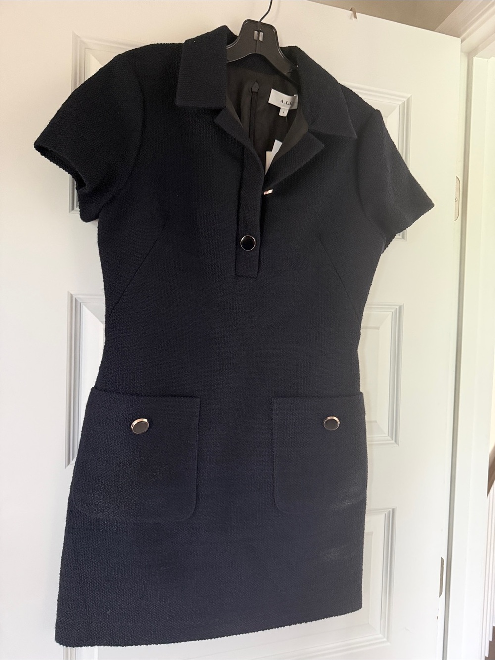A.L.C. Black Textured Polo Mini Dress with Metal-Accent Pockets